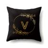 Polyester Pillowcase Black Gold Flower Home Decoration Print Pillowcase 26 English Letter Cushion Cover