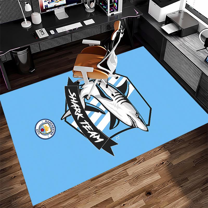 1pc Manchester City Football Club Print Area Rug - Soft,Washable Non-Slip Indoor Mat for Office Chairs,Living Room,Home Office Decorative Rug