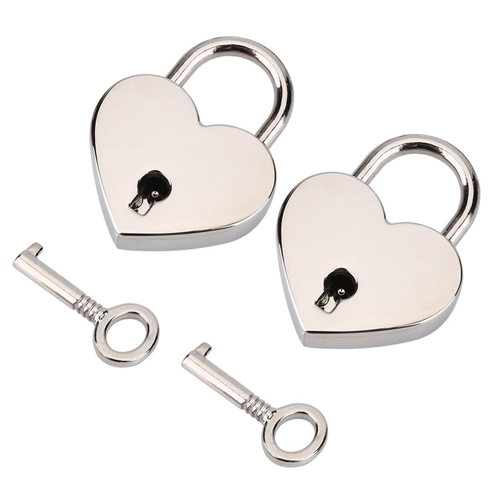 2 Sets Heart Shaped Padlock & Skeleton Key Metal Lock for Luggage Diary Book Jewelry Box