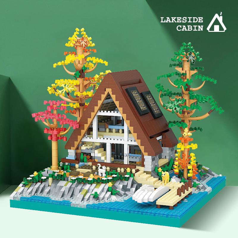 Cabin House Building Blocks Creative Center Log DIY City Model Constructor Micro Assemby Blocks Bricks Toys for Children Gift