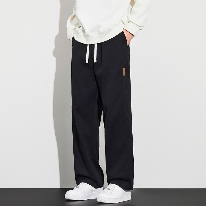 

Spring Autumn Elastic Waist Solid Color Sweatpants Women Simple All-match Straight Pants Men Lace Up Trousers M чорний