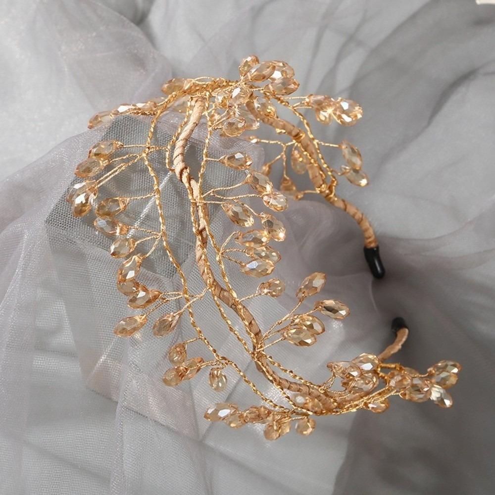 Woven Wire Hair Hoop Elegant Headpiece Super Temperament Crystal Leaf Branch Headband Formal Prom