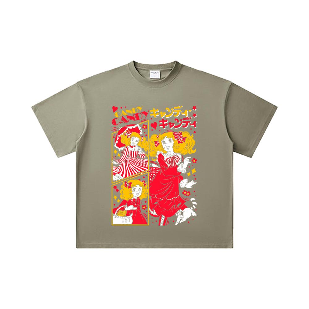 T-shirt unisexe en coton épais 260 g/m², fil double 32, 100 % coton, impression Candy Candy V2