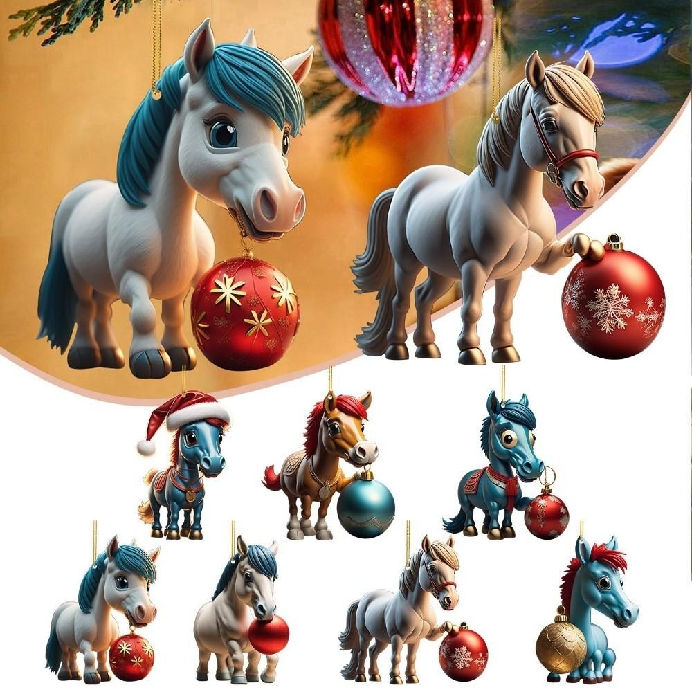 2D Flat Christmas Hanging Pendant DIY Accessories Multi-scene Car Horse Pendant Acrylic Xmas Tree Hanging Ornament Navidad Decor
