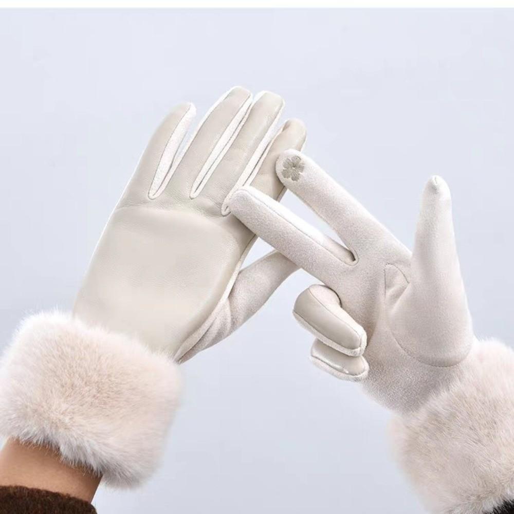 Warm Touchscreen Plush Gloves Faux Fur Trim Cycling Windproof Gloves Women