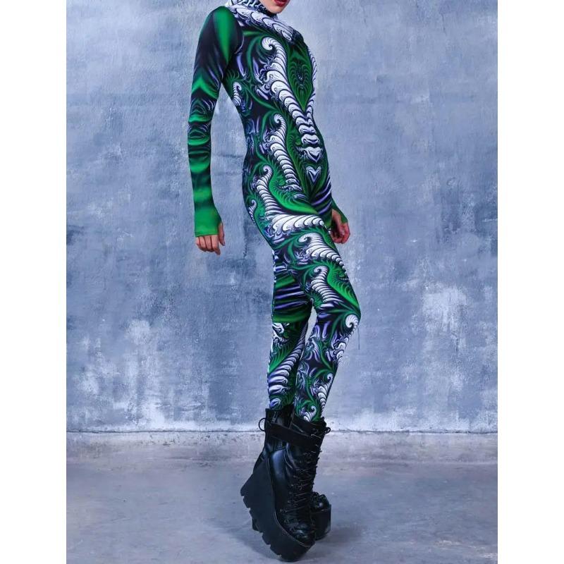 Women 3D Digital Printing Halloween Cosplay Tights Jumpsuit Adult One-piece Carnival Party Stage Show Dance Costume Outfit