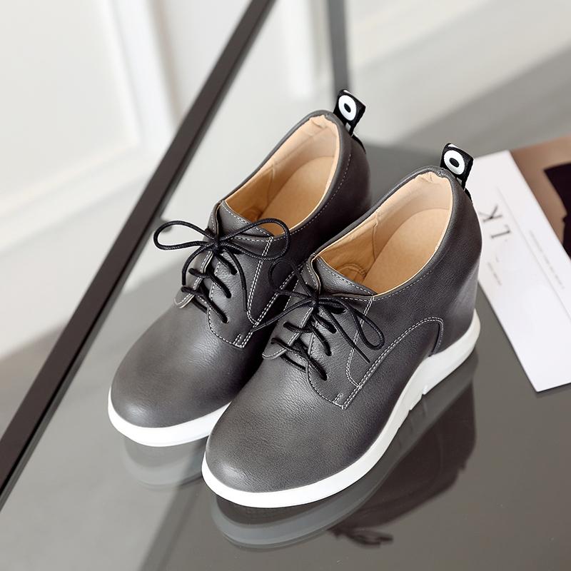 Women's Slope Heel Single Shoes Spring and Autumn Inner Height Increase Casual Lace-up Low-top Shoes