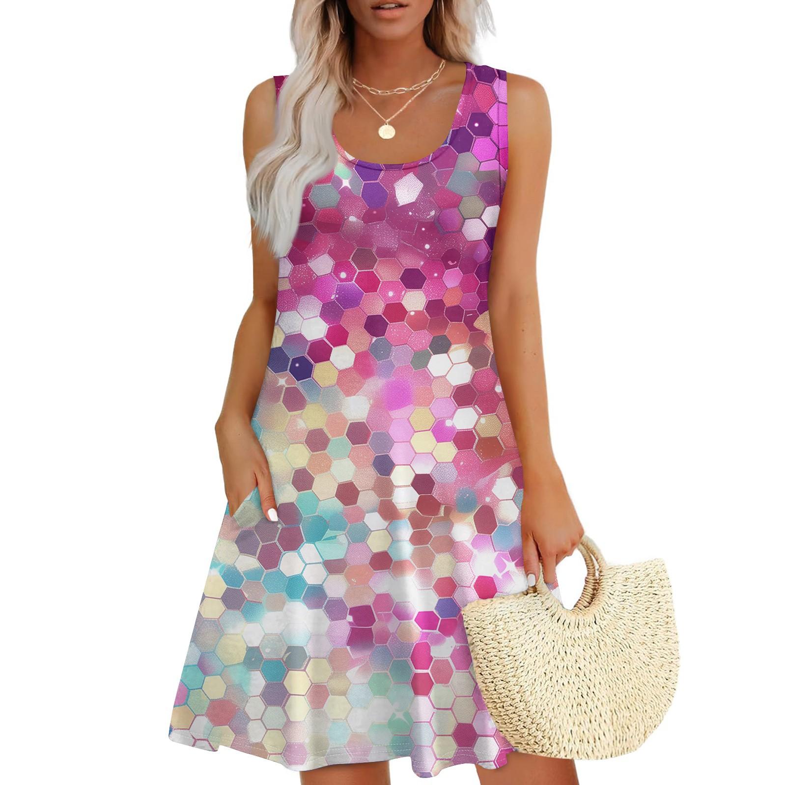 

Женский повседневный сарафан с карманами, летнее пляжное платье в стиле бохо, праздничные платья для женщин, футболки, платья с U-образным вырезом, свободные платья-майки XXXL розовый