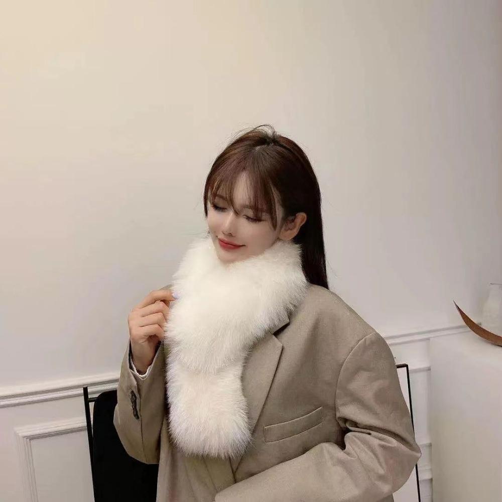 Double-sided Wool Scarf Thickened Imitation Fur Warm Scarf Fox Fur Collar Solid Color Versatile Winter Autumn and Winter