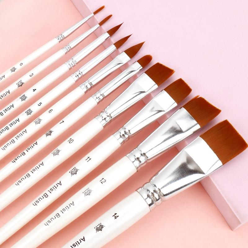 10pc Paint Brush Set with Wood Handles Soft Nylon Liner Brushes for Watercolor Dual Use Art Makeup Brushes Art Supplies