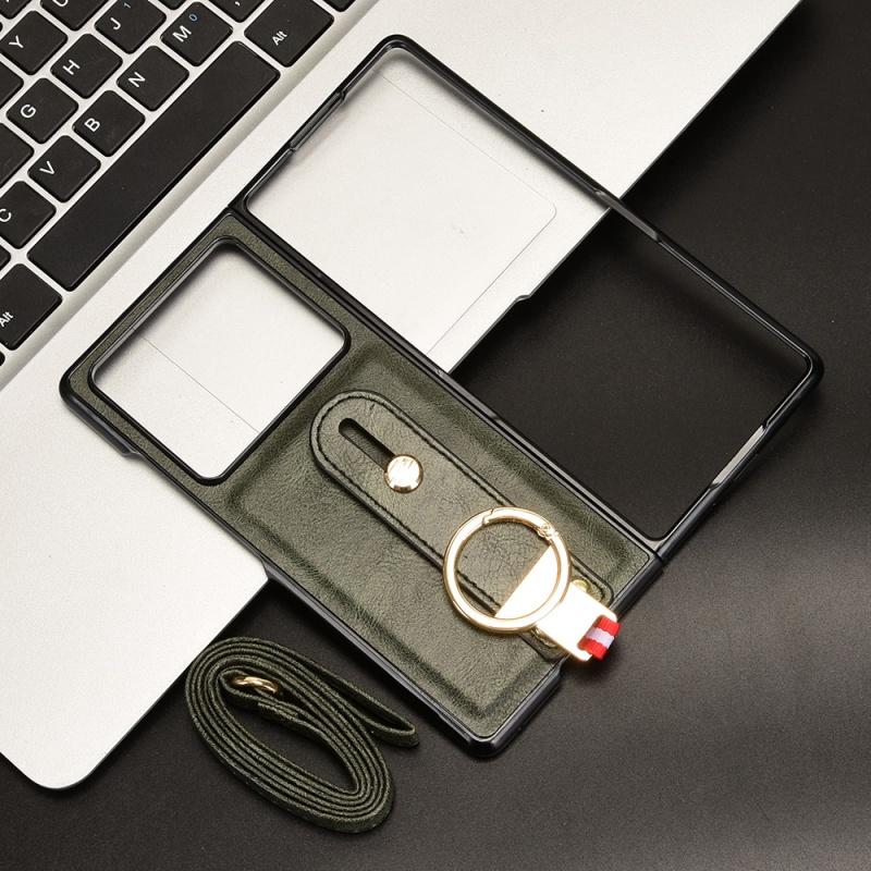 Wrist Strap Phone Case for ZTE Nubia Fold 5G PU Leather Cases Retro Hard Matte Front+Back Cover Capa Funda