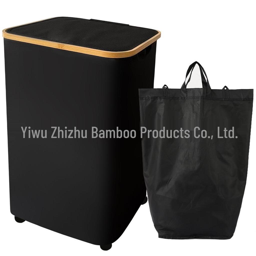 Rolling Bamboo Fabric Laundry Hamper with Detachable Wheels and Foldable Design