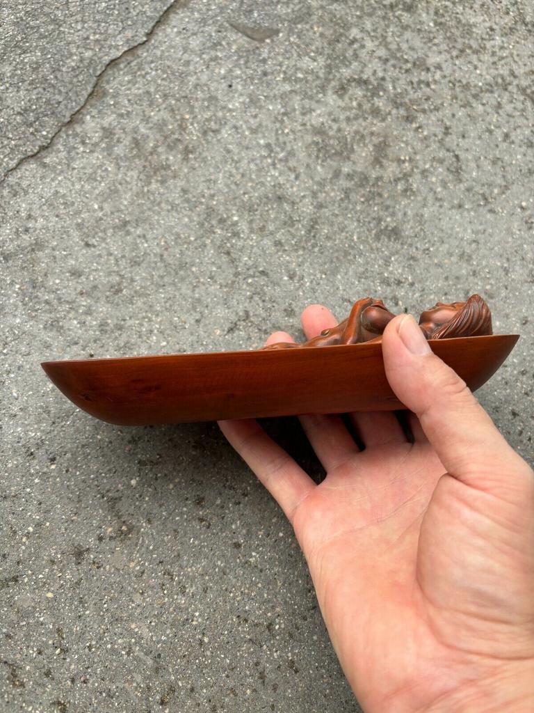 Boxwood Carving Wooden Carved Figure Sexy Pretty Beautiful Woman Bathing Statue