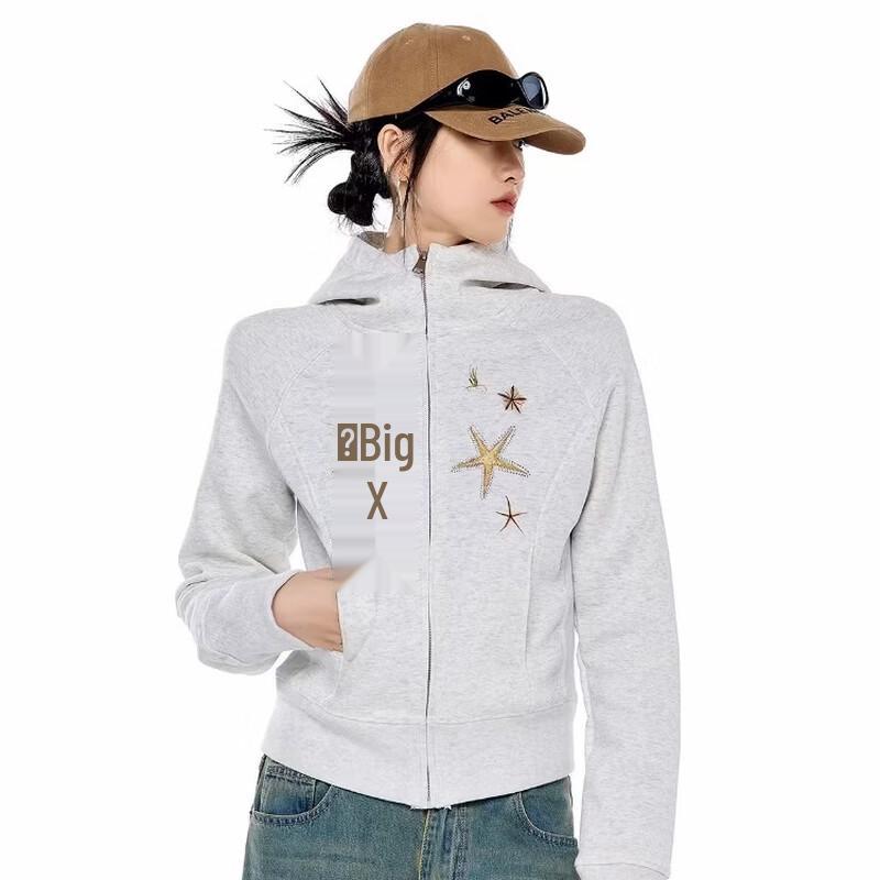 

ICH MODE Women s Starfish Print Slim Fit Hooded Zip Cardigan M