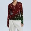 Women's Fashion Casual Christmas Print V-Neck Long Sleeve Button-Down Top