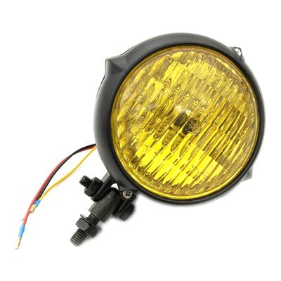 Meliore Universal 4.5-inch Bates Light Vintage Headlight for Harley American Chopper, Dragster, Virago, Steed, Rebel, Magna, Black with Yellow Lens