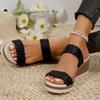 Large Size One-word Woven with Platform Wedge Heel Fashion Women's Shoes Summer New Wedge Heel Sandals Women