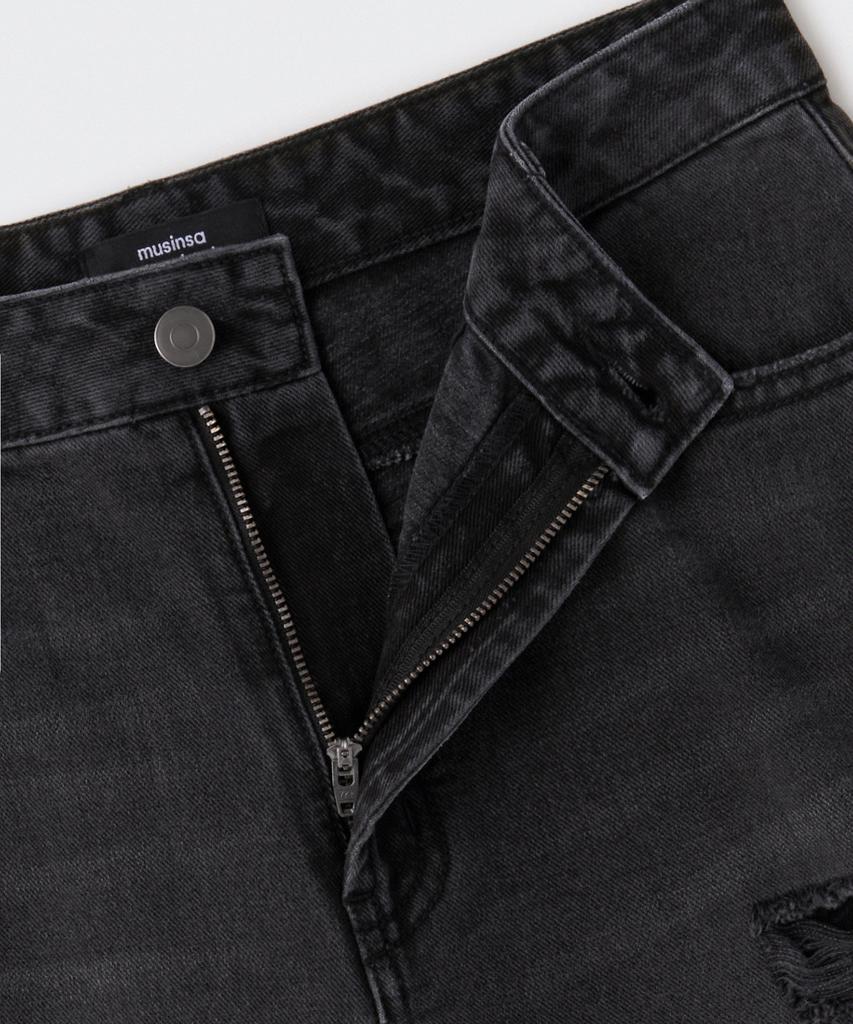MUSINSA STANDARD WOMAN Women'S Multi Distressed Wide Denim Pants [Washed Black]
