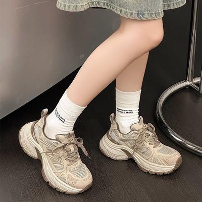 Diksoldige dad sneakers dames herfst nieuw leer mesh splicing ademend en comfortabel casual sportschoenen