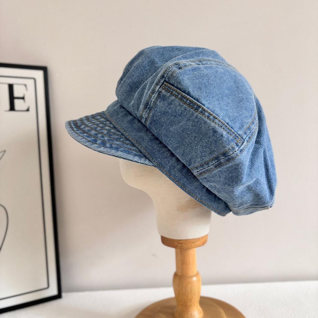 JYL TS DIY Denim Beret Women  Spring Washed Distressed Painter Hat Cotton