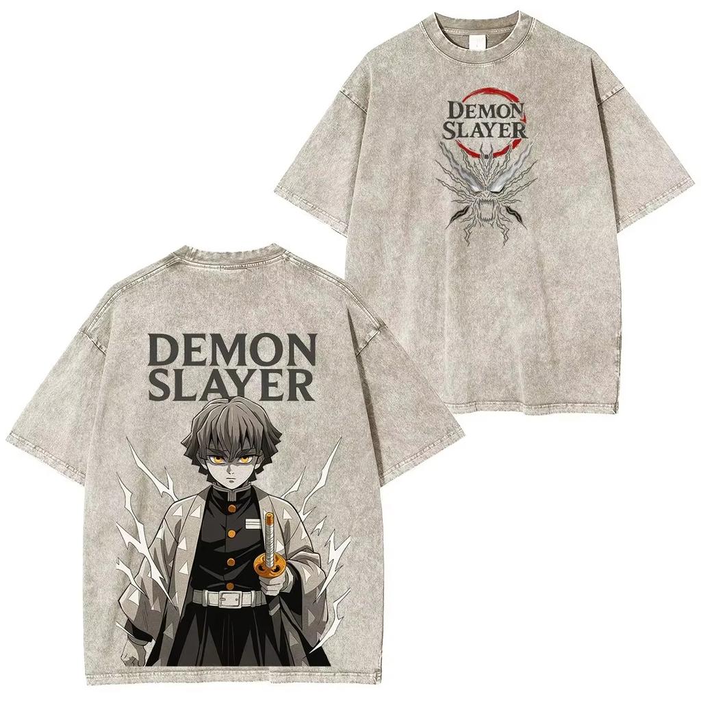 Y2k Demon Slayer Anime Unisex T Shirt Summer 2026 Cotton Loose Streetwear Vintage Wash Graphic Print Short Sleeve Tee Casual Tops