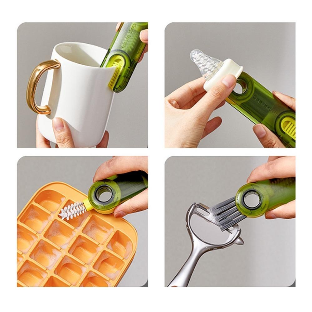 Multifunctional 3 In 1 U-shaped Silicone Cup Bottle Brush Lid Cleaning Tool Groove Gap Rotary Brush Cleaning Brush