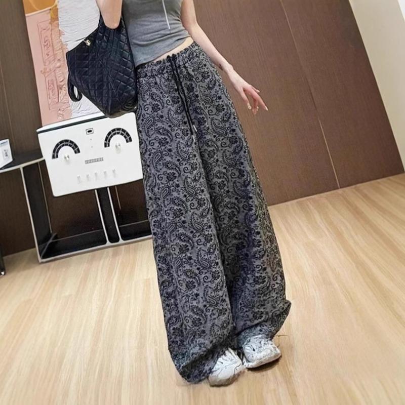Printed wide-leg pants children's spring and summer thin loose and thin drape large size small casual straight sweatpants