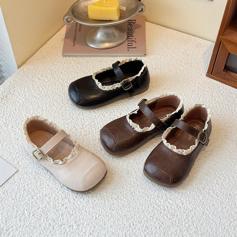 New Autumn Children's Shoes, Korean Style Lace Trim Girls' Princess Shoes, Soft-soled Baby Leather Shoes, Versatile
