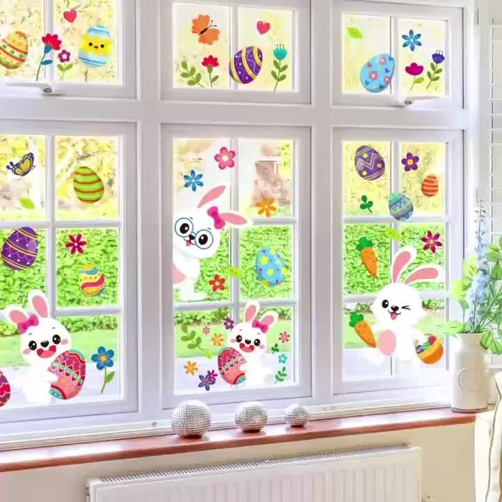 137pcs-Easter Static Window Stickers, Rabbit Egg Double-sided Decorative Window Stickers, Holiday Window Decoration Stickers