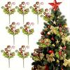 2 Pcs Christmas Artificial Flower Picks, Festive Seasonal Floral Stems for Xmas Tree, Wreath Holiday Home Office Vase Decorations, Ornamental Sprays