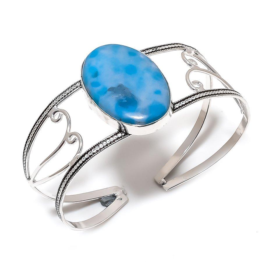 

Larimar Gemstone 925 Sterling Silver Cuff Bangle Adjustable