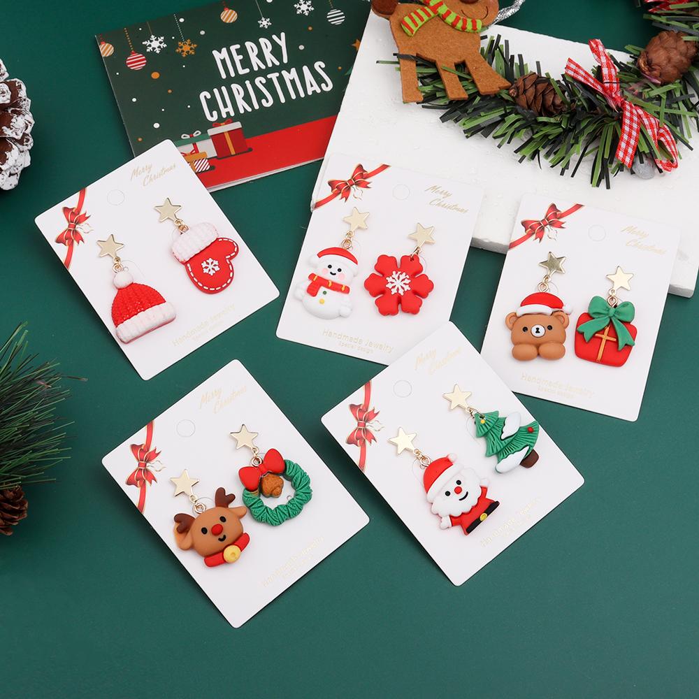 1 Pair/lot Christmas Resin Earrings Christmas Tree Santa Claus Snowman Snowflake Deer Bear Dangle Earrings For Girls Party Gifts