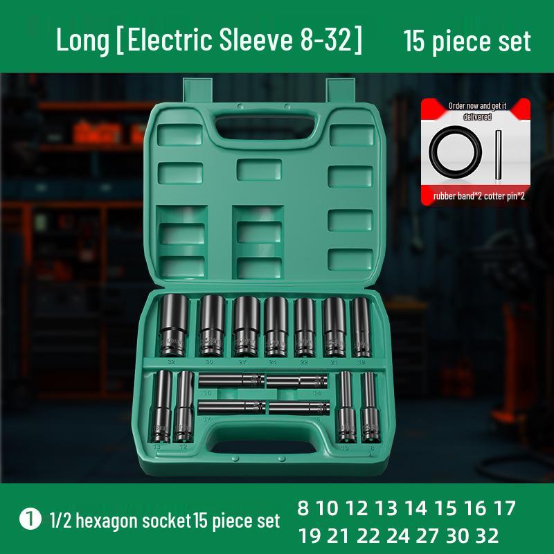 Umfassendes Elektroschrauber-Set mit verlängerten Sechskantstecknüssen – Groß, Mittel, Klein