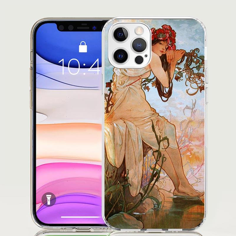 Alfons Mucha Primavera Case Phone Cover for Apple iphone 16 15 14 13 12 Mini 11 Pro Max 16E X XS XR 7 Plus 8 + SE 2020 Trend Fun