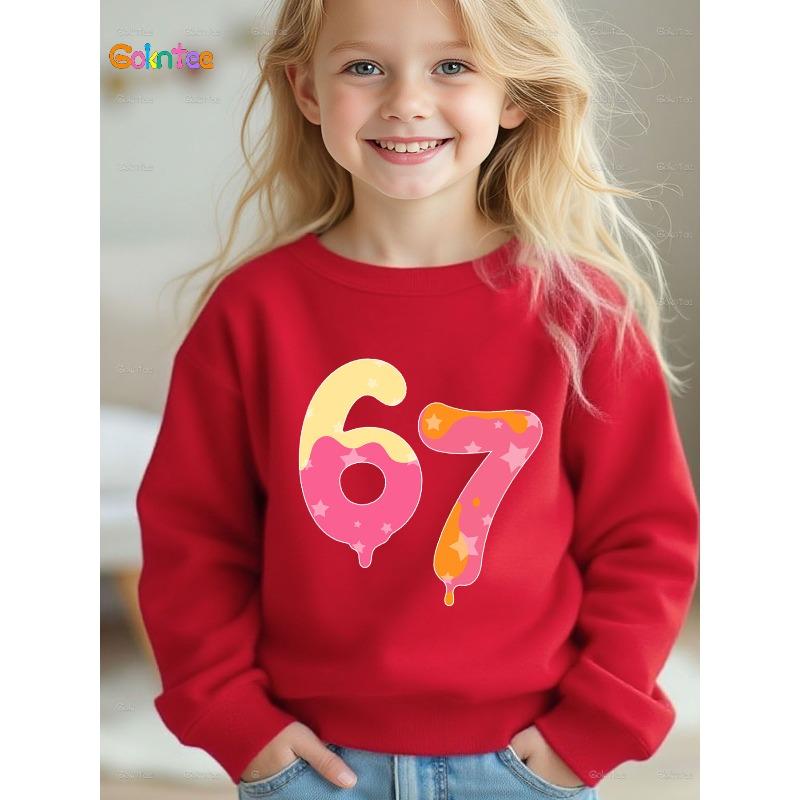 Unisex Kids Crewneck Sweatshirt For 4-12 Girls Cartoon Drip Melting Pink Orange Yellow Star Pattern Number 67 Cute Print Soft Long Sleeve Pullover