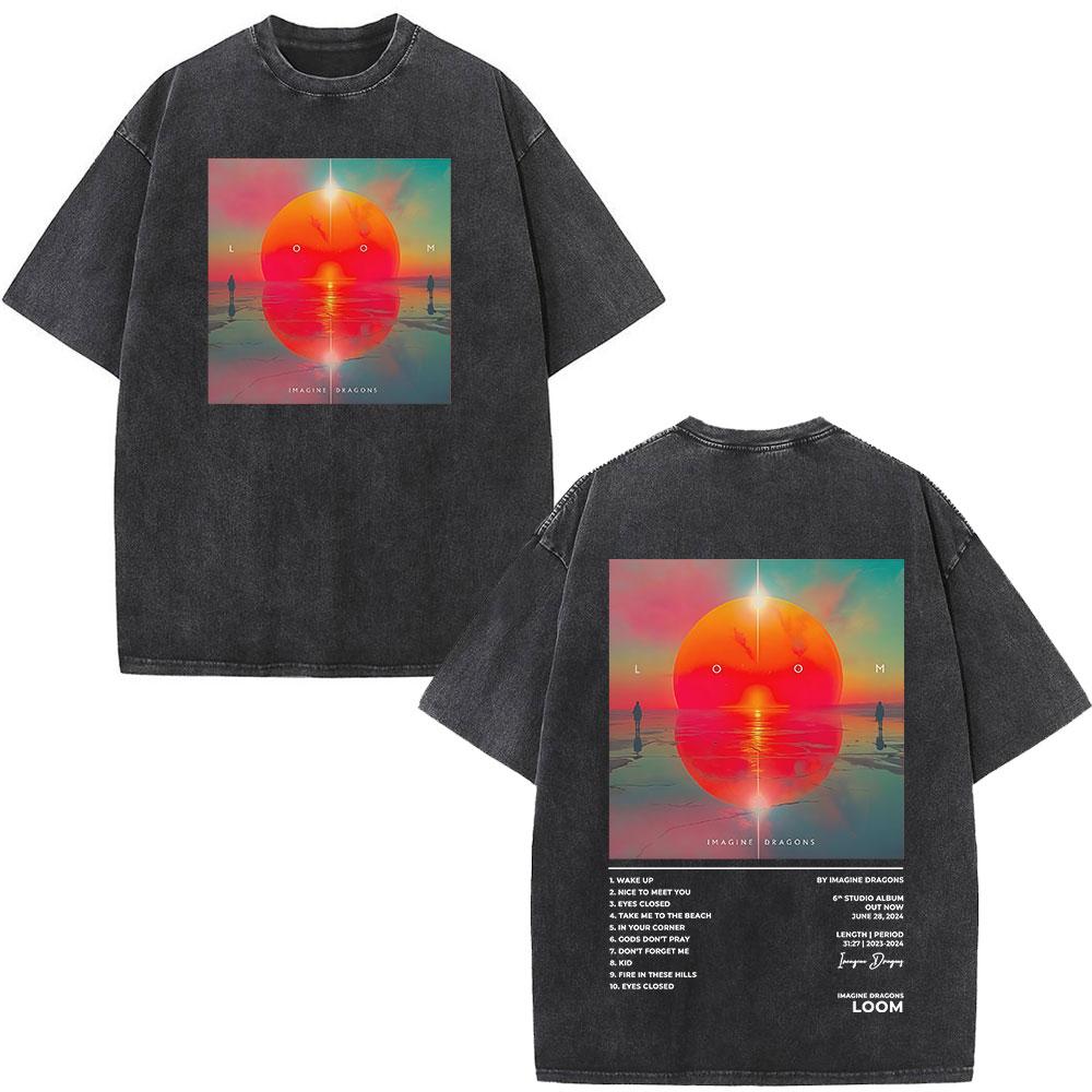Imagine Dragons Loom World Tour Vintage Washed T Shirt Rock Band Tshirt Unisex Women Aesthetic Trendy Cotton Short Sleeve T Shirt