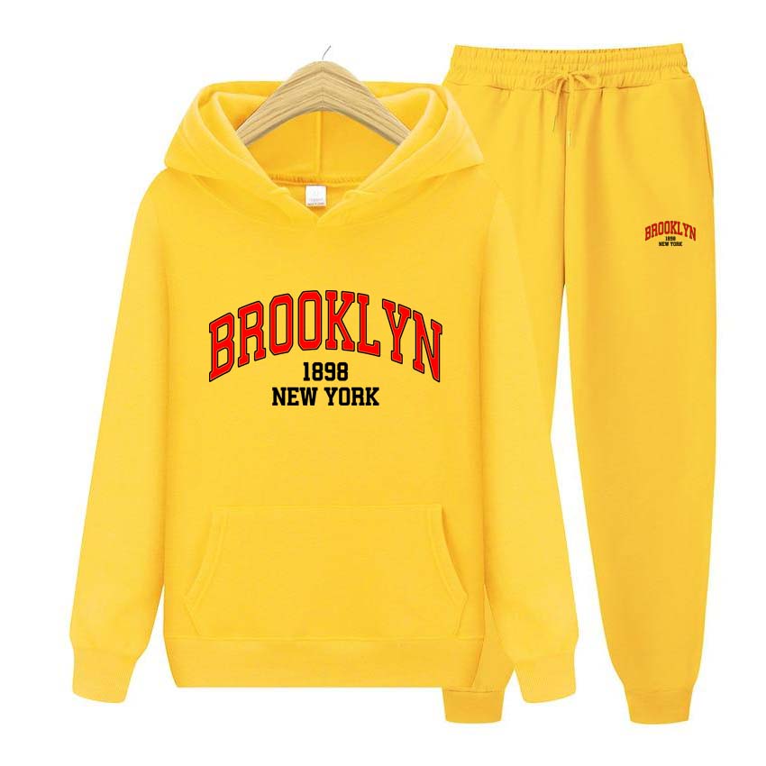 Men's Sets 1898 Brooklyn Print Sweatshirt Sport Suit Tracksuit 2 Pieces Set Sweatshirt+Pants Suit Hoodie Sportswear Jogging