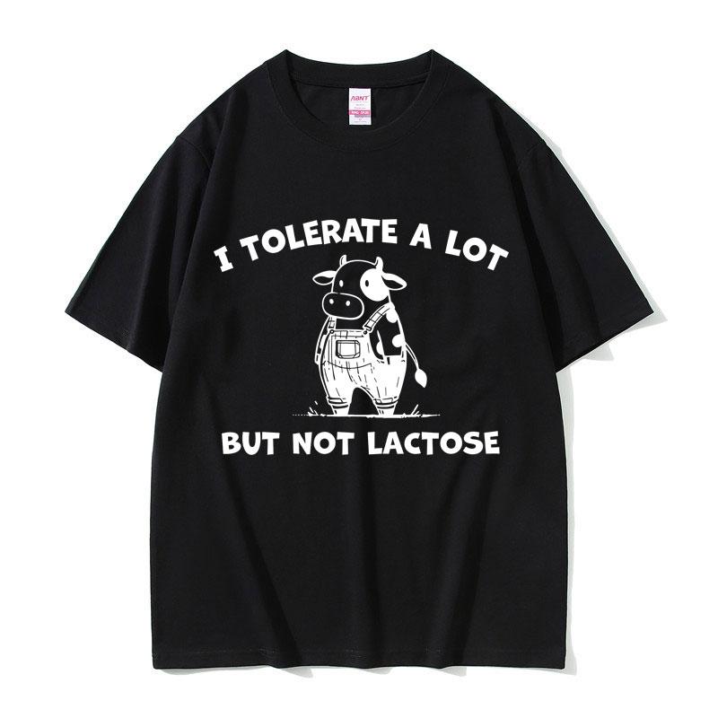 Ich toleriere viel, aber keine Laktose T-Shirt Niedliche Kuh Lustiges Meme T-Shirt Herren Lässig Vintage Baumwolle Kurzarm T-Shirts Oberteile