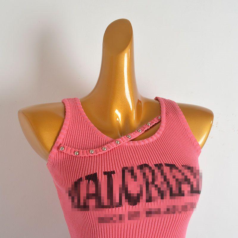 Stylish Heavy Industry Beads Diamond Letters Print Knitting Vest Women's Summer Silm Slim Looking All-Matching Sleeveless Tops