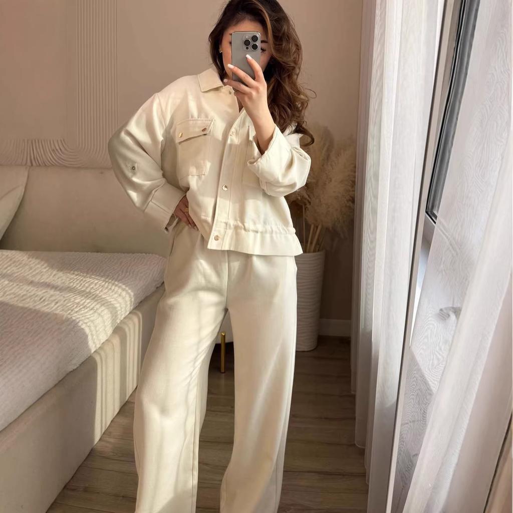 Cross-border European and American women's clothing Amazon sexy lapel button slim-fitting versatile jacket wide-leg pants set