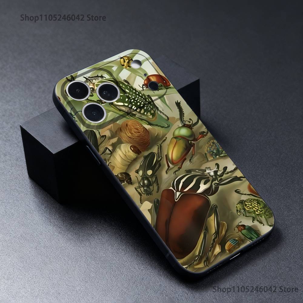 Insects And Bugs For iPhone 17,16,15,14,13,12,11,Pro,Max,Plus Black Soft Cover Phone Case