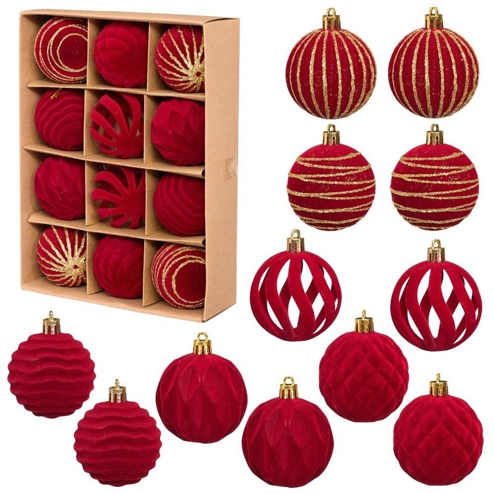 12Pcs/Box Velvet Christmas Hanging Balls DIY Crafts Painted Plastic Christmas Tree Ornament 6CM Christmas Flocked Ball Set