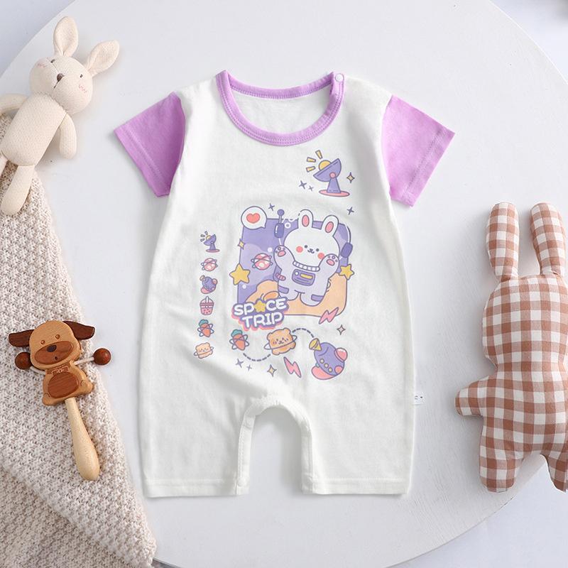2026 Summer Kids O-Neck Short Sleeve Pajama-Rompers Baby Spring Short Crawling Clothes Cartoon Cotton Jumpsuit for Girl Boy