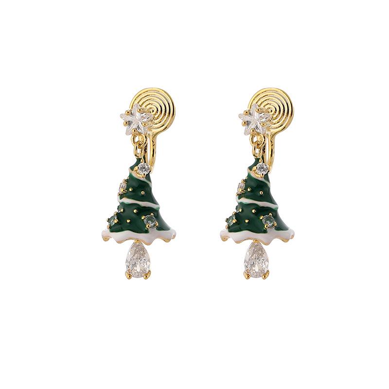 EH1612 3D Christmas Tree Dangle Earrings with Non-Piercing Mosquito Coil Ear Clips