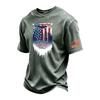 Men's Vintage Washed Short Sleeve Crew Neck T-Shirt with Patriotic Graphic Print and Sleeve Flag Patch Casual Fit