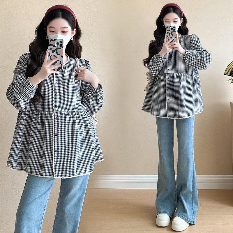 

Spring Style Plaid Maternity Top - Mid-Length, Loose, Long-Sleeved XL [65-70kg]