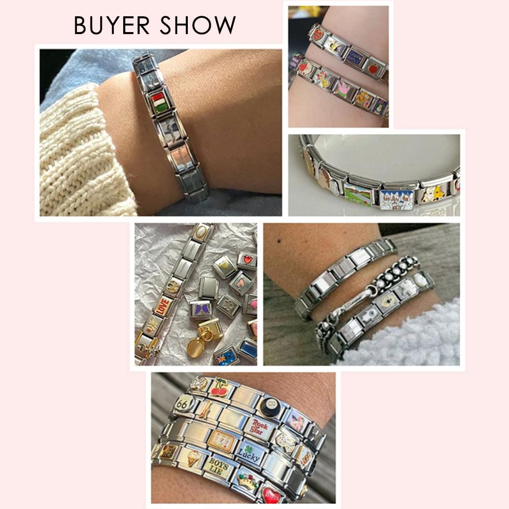 26 Englische A-Z Buchstaben Individuelle 9mm Glied-Anhänger Silberfarbe Italienisches Edelstahl-Armband DIY Schmuckherstellung Handkette