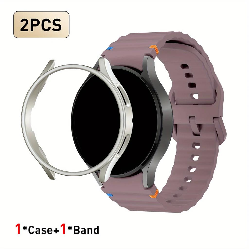 2pcs Strap & PC Case for Watch7/6/5/5Pro/4/FE Original Wave Stitch Color Buckle Semi-Covered Sweat-Proof for Sports