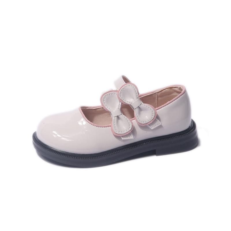 2024 Dziecięce mokasyny z okrągłym noskiem, płytkie, pasujące do wszystkiego, z kokardą, podwójne zapięcie na rzep, modne buty skórzane dla dzieci, słodkie księżniczki