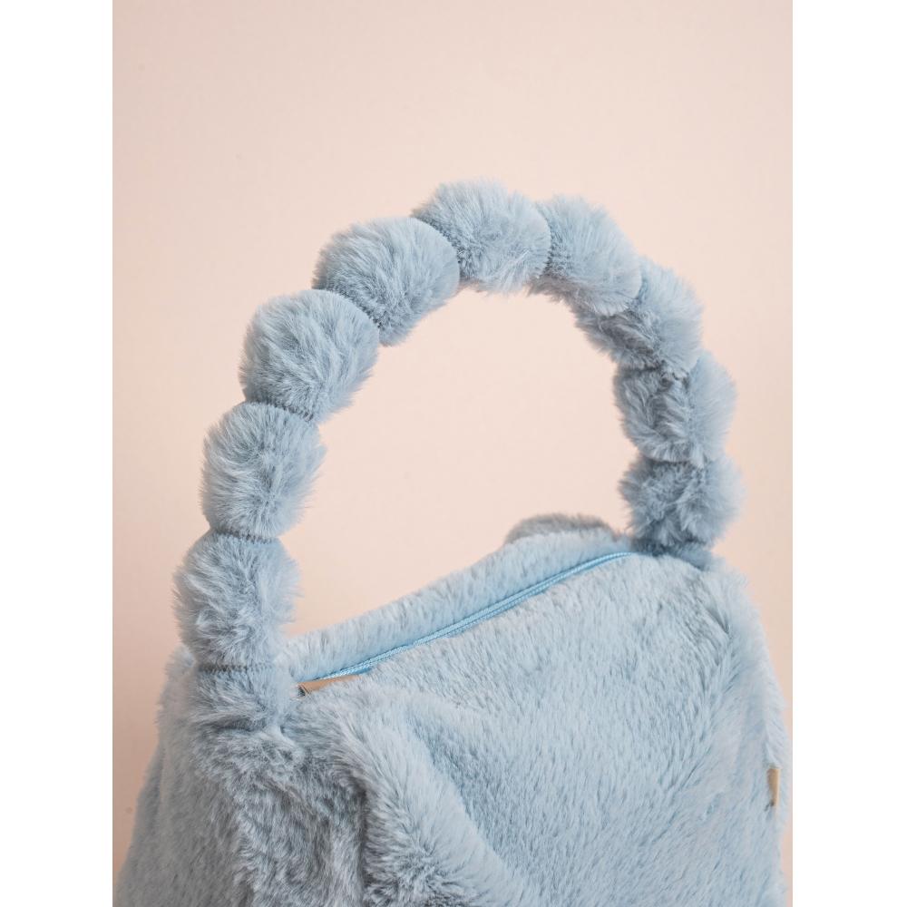 Daiso Cloud Handle Fur Tote Bag Blue